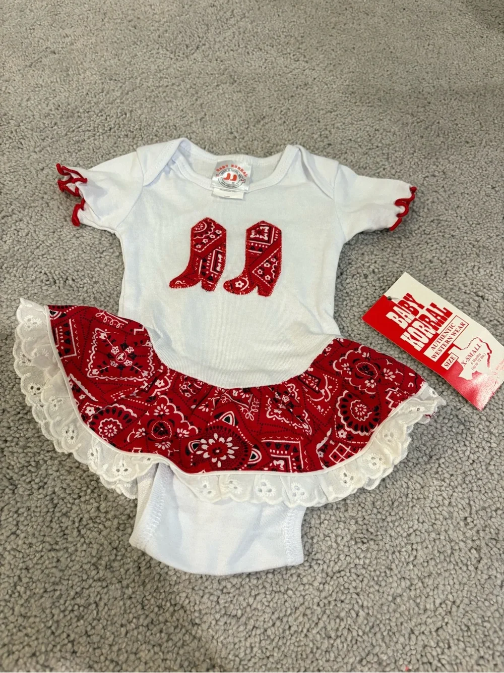 Baby Girl White One-Piece Dress with Red Bandana Skirt